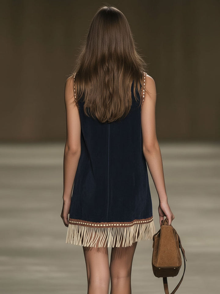 Morgan & Brooke | Red Faux Suede Tassel Western Dress