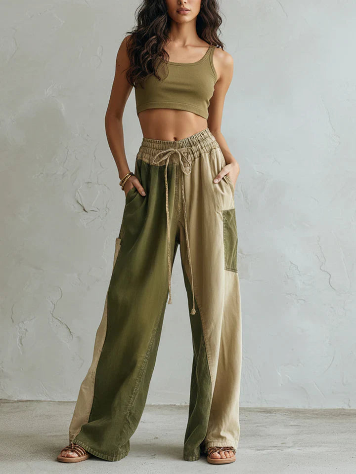 Morgan & Brooke | Two-Tone Indigo High-Waist Wide-Leg Denim Pants