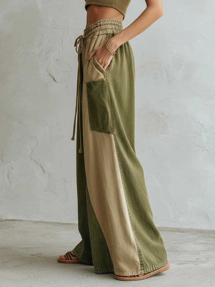Morgan & Brooke | Two-Tone Indigo High-Waist Wide-Leg Denim Pants