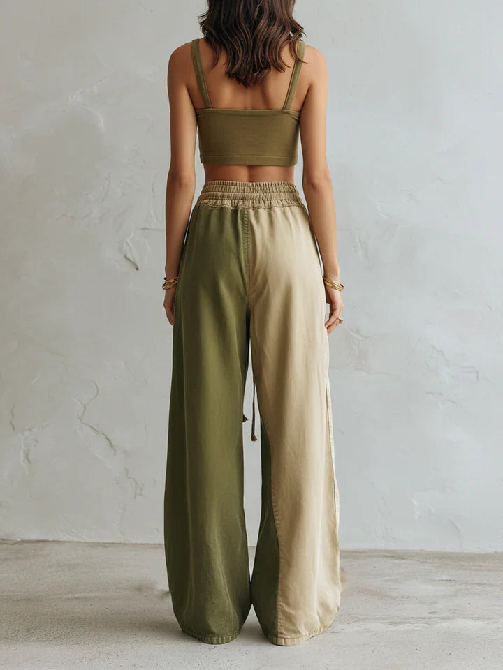 Morgan & Brooke | Two-Tone Indigo High-Waist Wide-Leg Denim Pants
