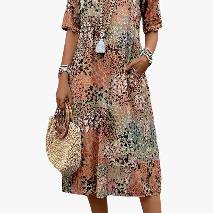 Morgan & Brooke | Multi-Color Midi Patch-Pocket Cotton-Blend Dress