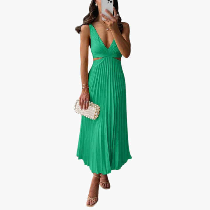 Morgan & Brooke | Ivory Pleated Neckline A-Line Crepe Dress