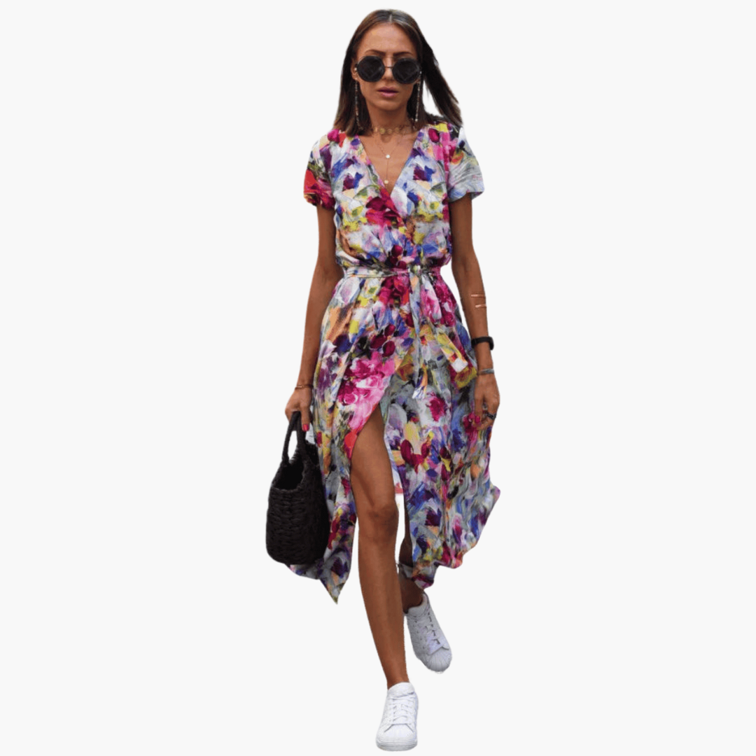 Morgan & Brooke | Ivory Wrap-Waist V-Neck Crepe Dress