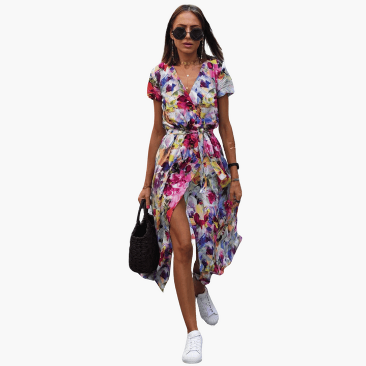 Morgan & Brooke | Ivory Wrap-Waist V-Neck Crepe Dress