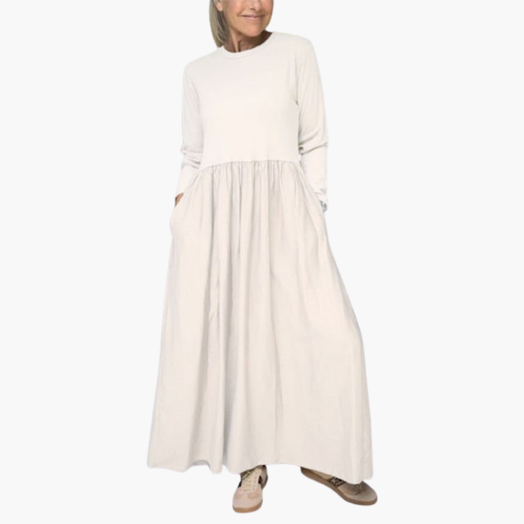 Morgan & Brooke | Neutral Long-Sleeve Midi Knit Dress