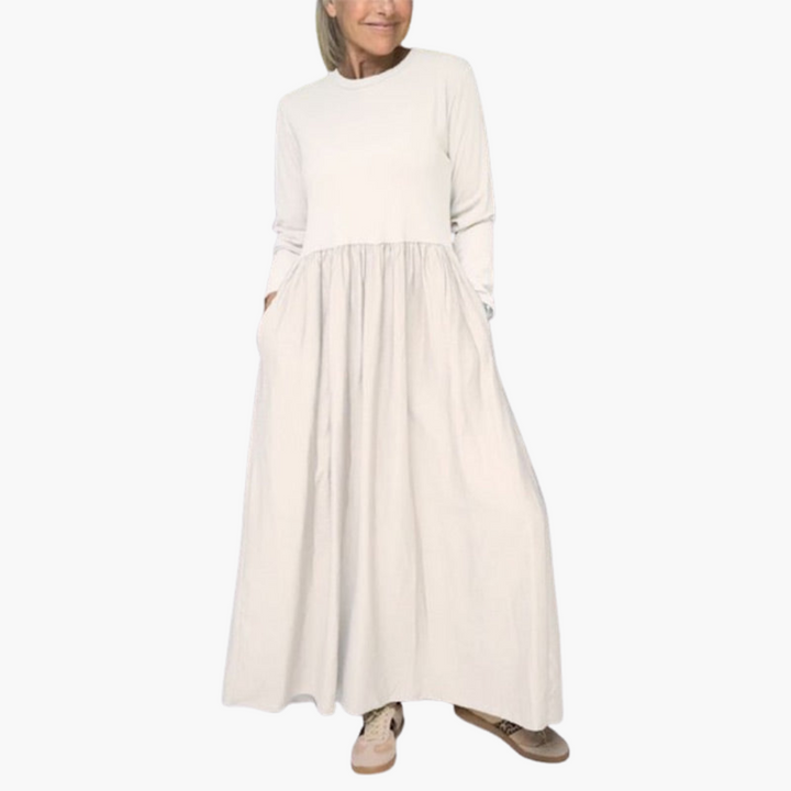 Morgan & Brooke | Neutral Long-Sleeve Midi Knit Dress