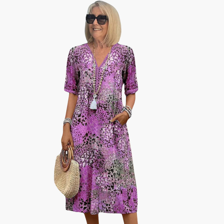 Morgan & Brooke | Multi-Color Floral Print A-Line Cotton Dress