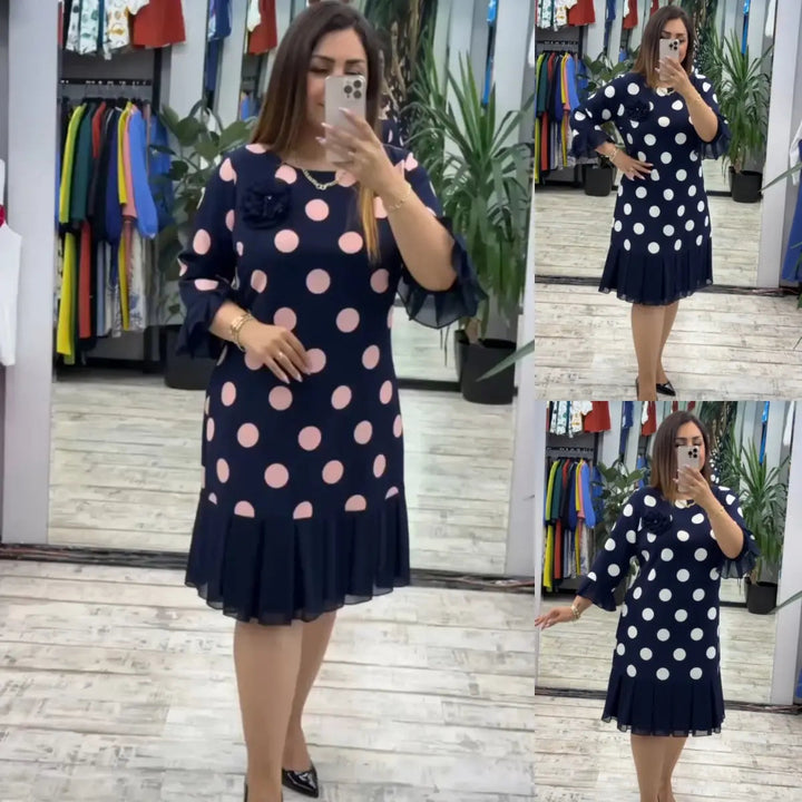 Morgan & Brooke | Pleated Polka Dot Midi Dress