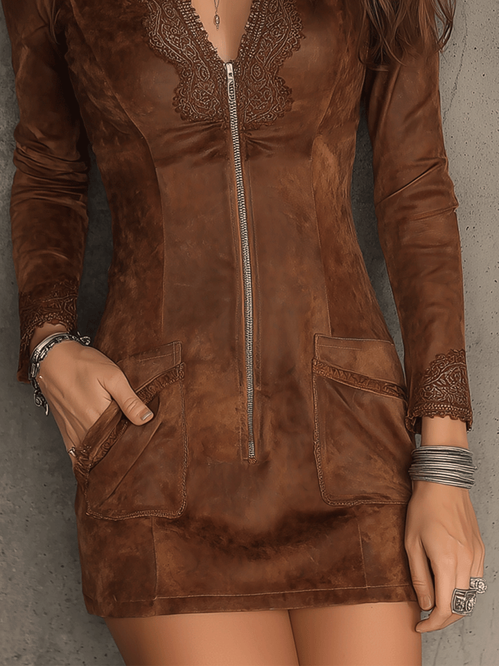 Morgan & Brooke | Vintage Caramel Brown Lace Trim Dress