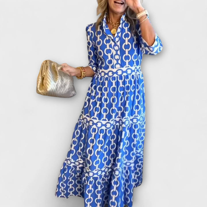 Morgan & Brooke | Black Midi Chain-Print Satin Dress