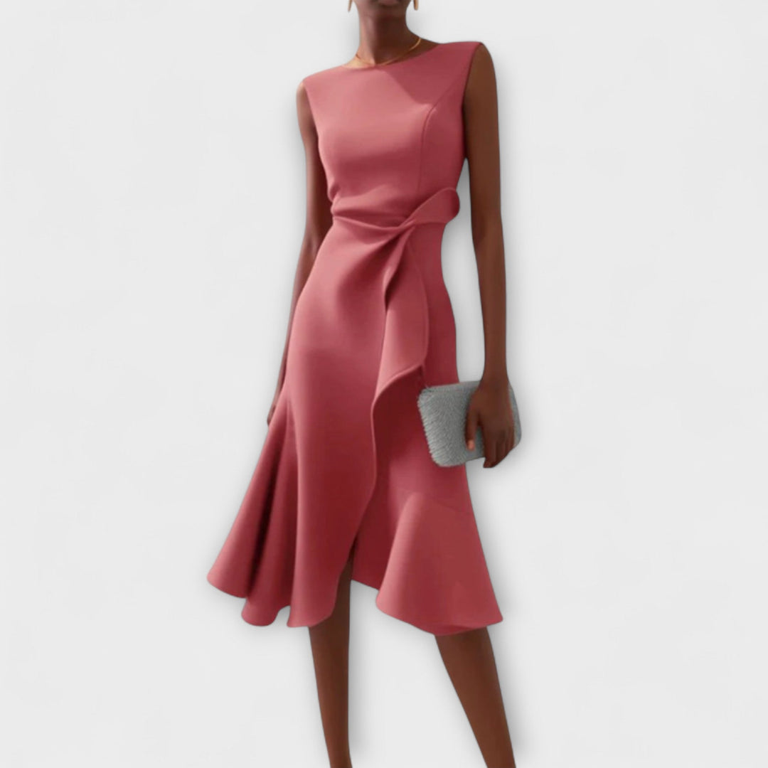 Morgan & Brooke | Black Draped Asymmetric Silk-Blend Dress