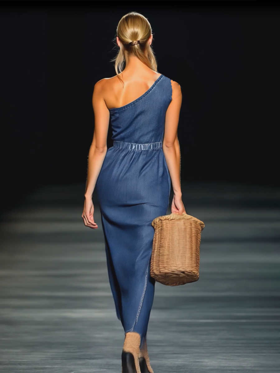 Morgan & Brooke | Denim Strapless Evening Dress