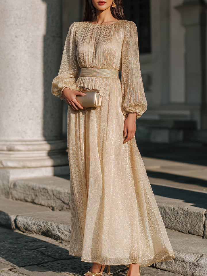 Morgan & Brooke | Long-Sleeve Pleated-Waist Maxi Dress