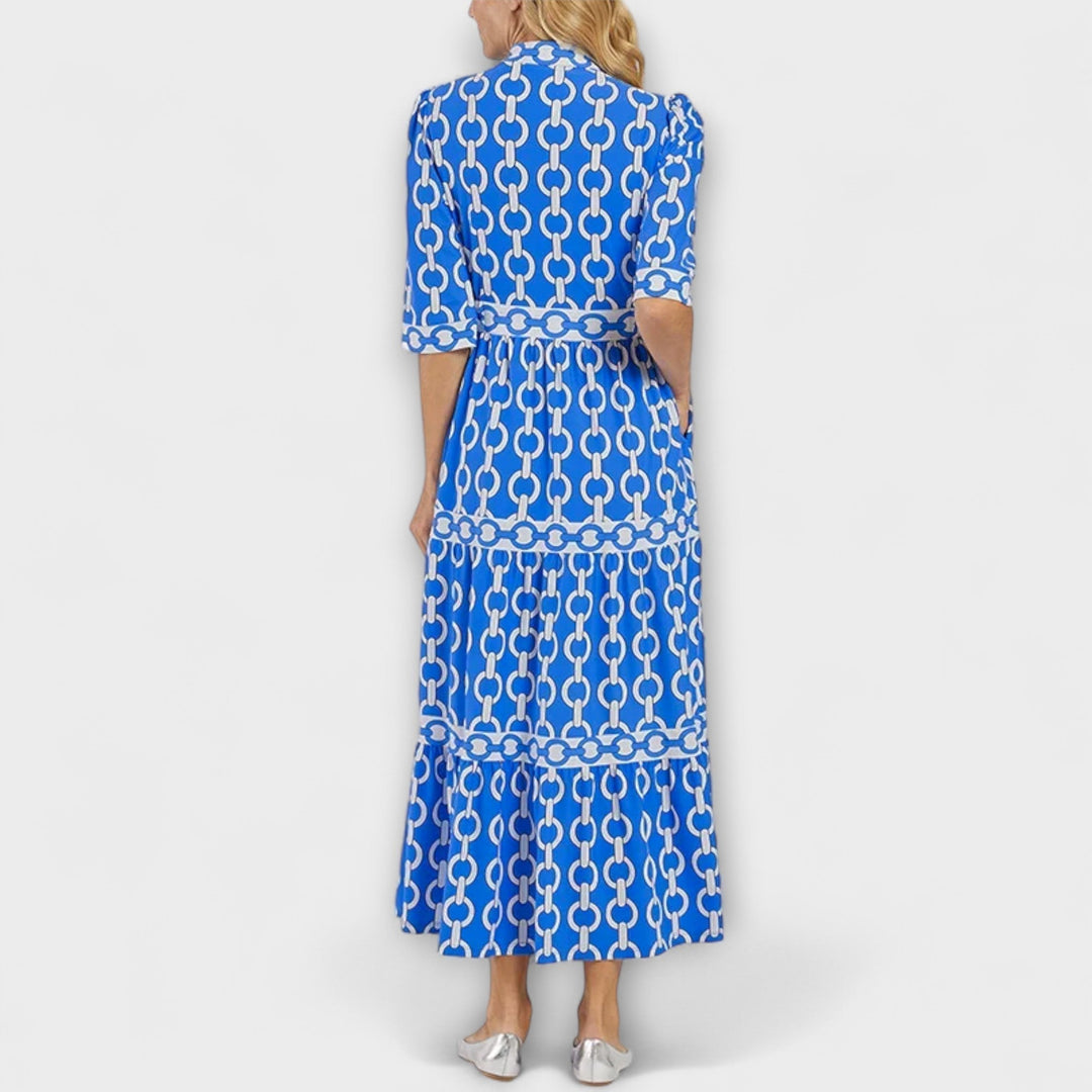 Morgan & Brooke | Black Midi Chain-Print Satin Dress