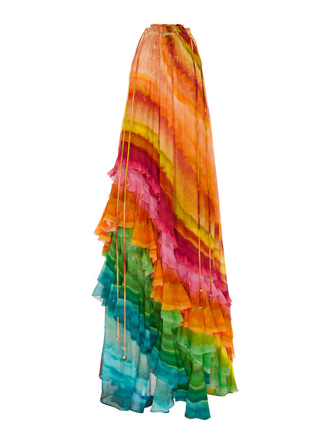 Morgan & Brooke | Unique Colorful Print Ruffle Dress