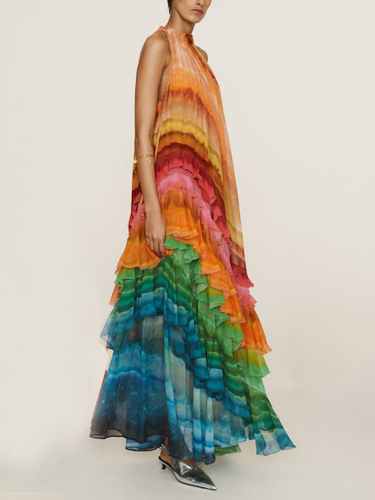 Morgan & Brooke | Unique Colorful Print Ruffle Dress