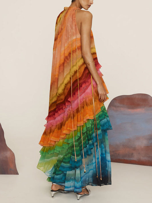 Morgan & Brooke | Unique Colorful Print Ruffle Dress