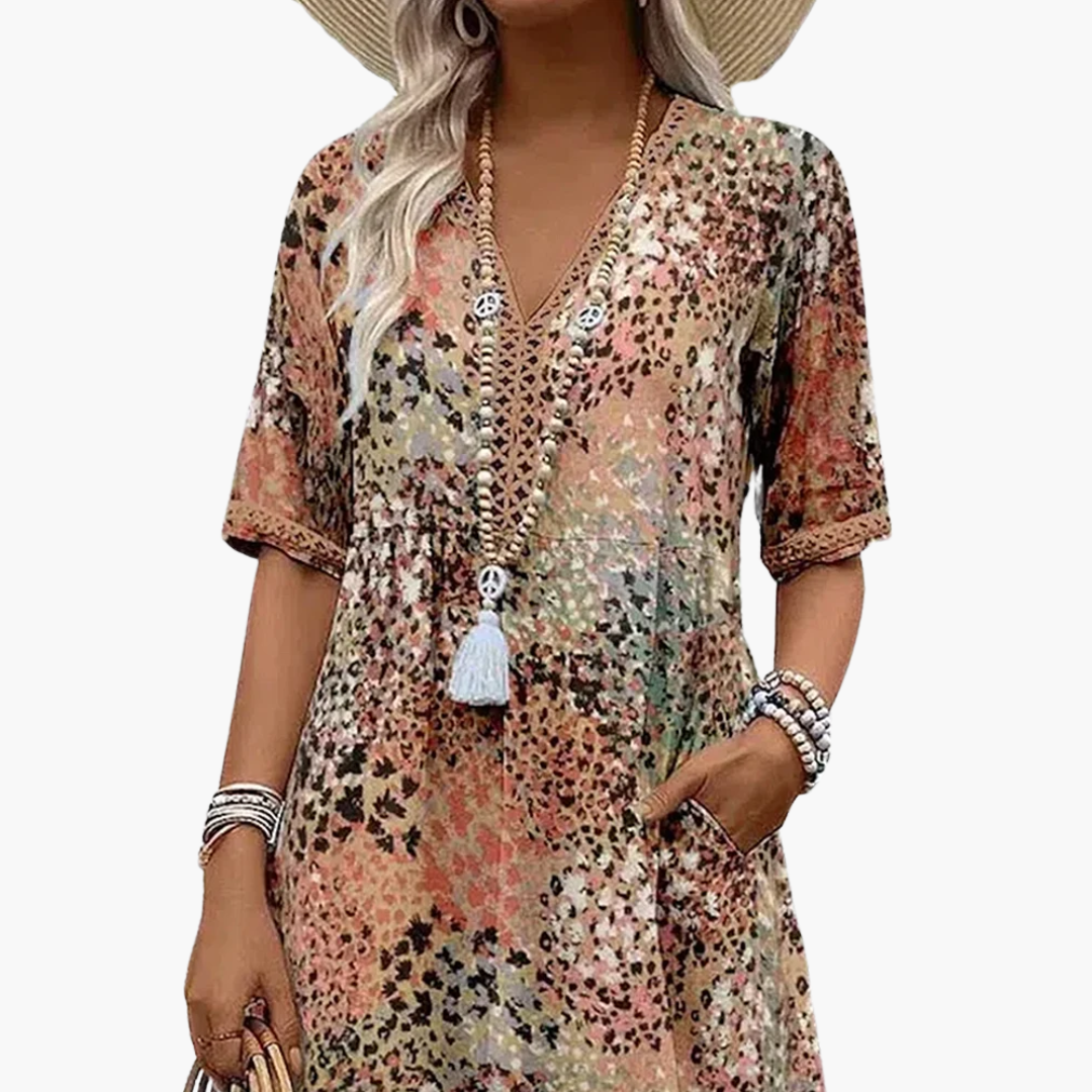 Morgan & Brooke | Multi-Color Midi Patch-Pocket Cotton-Blend Dress