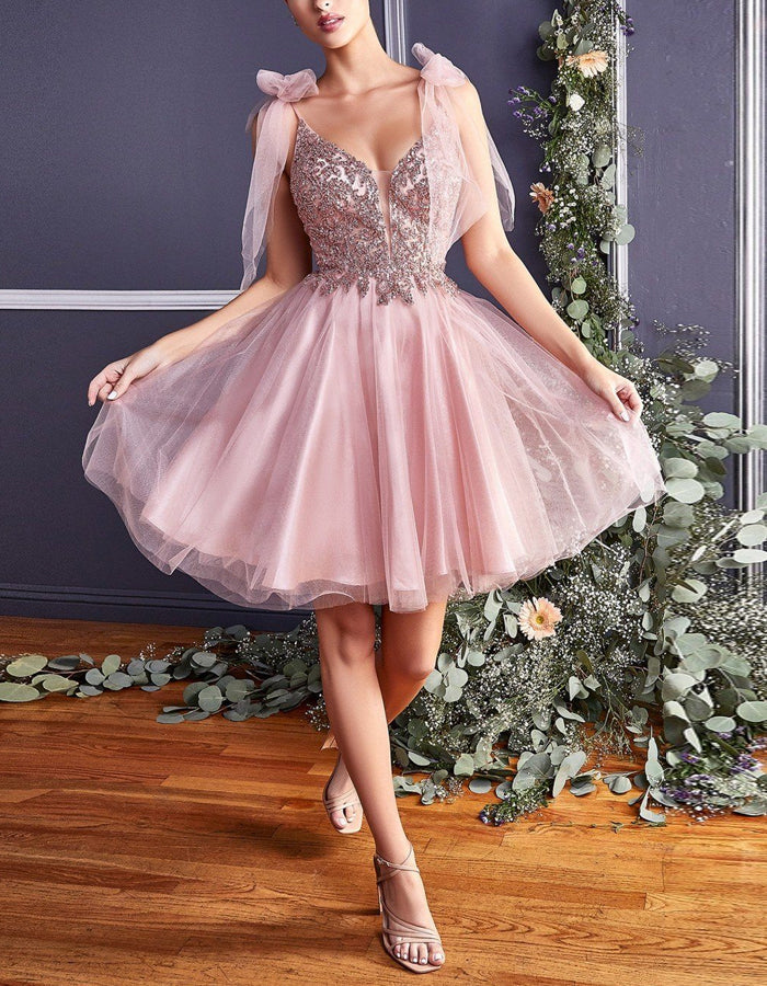 Morgan & Brooke | Red Sequin A-Line Rhinestone Strappy Dress