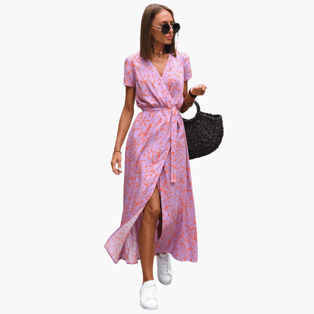 Morgan & Brooke | Ivory Wrap-Waist V-Neck Crepe Dress