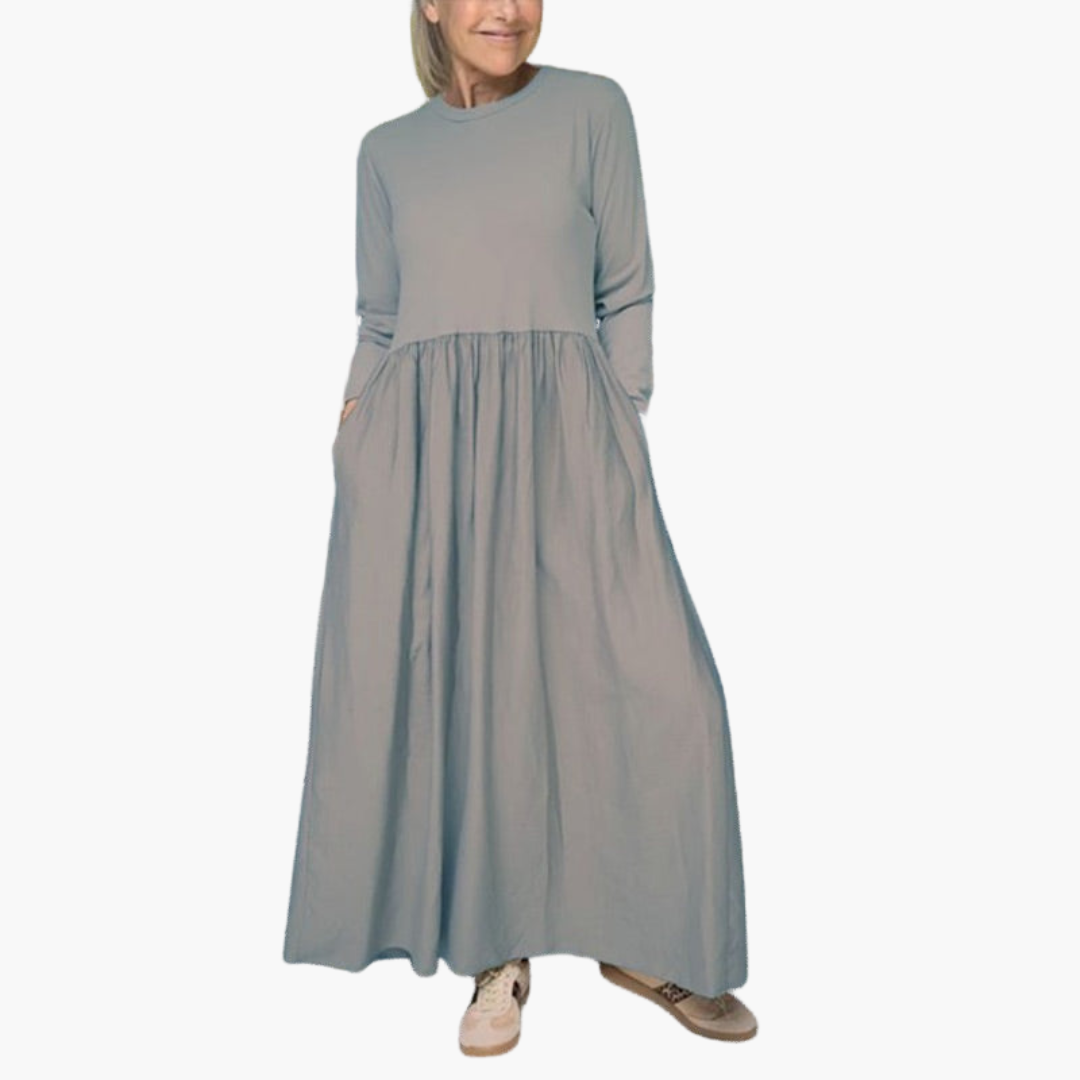 Morgan & Brooke | Neutral Long-Sleeve Midi Knit Dress