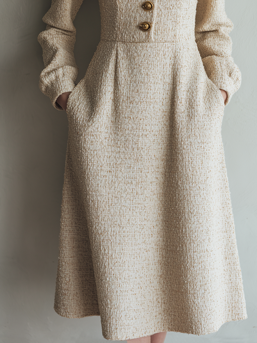 Morgan & Brooke | Button-Front Midi Tweed Dress