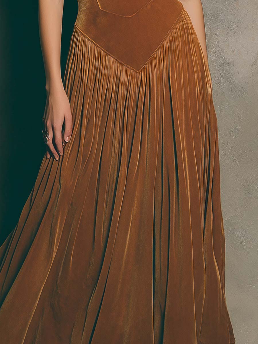 Morgan & Brooke | Caramel Spaghetti-Strap Maxi-Length Dress