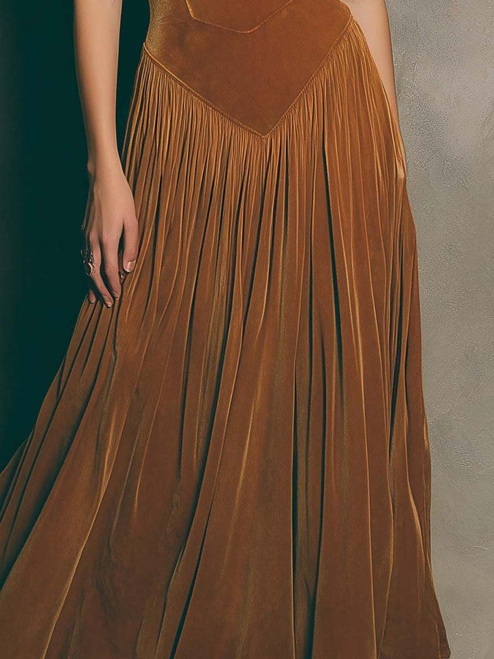 Morgan & Brooke | Caramel Spaghetti-Strap Maxi-Length Dress