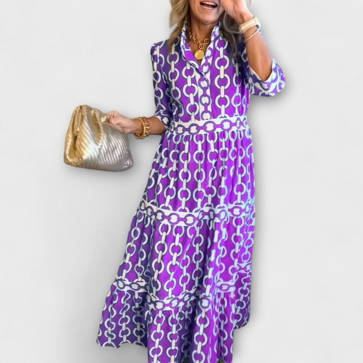 Morgan & Brooke | Black Midi Chain-Print Satin Dress
