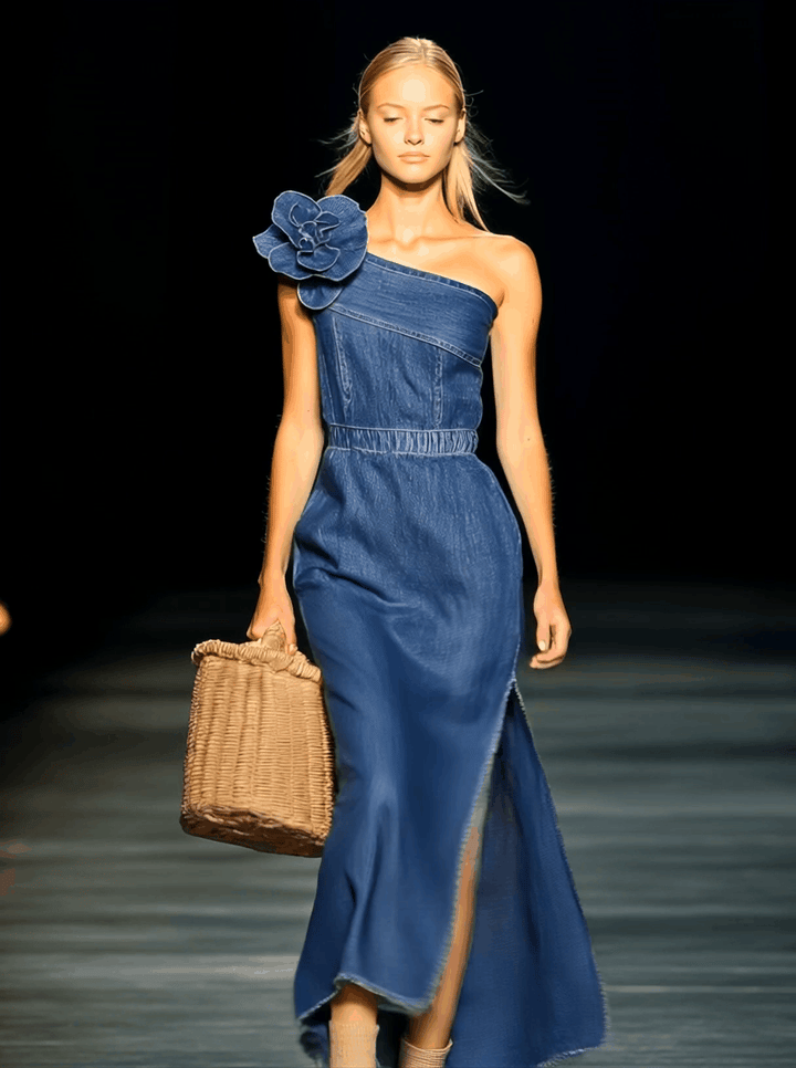 Morgan & Brooke | Denim Strapless Evening Dress
