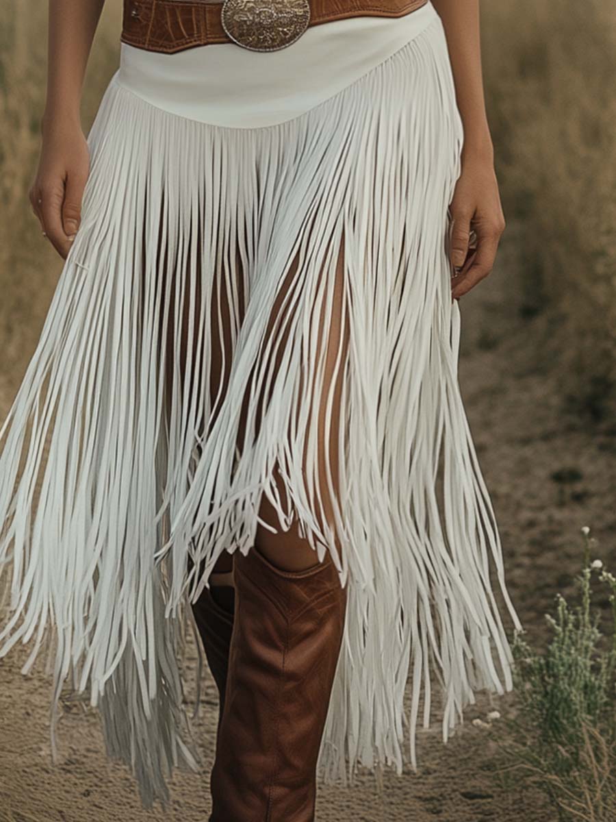 Morgan & Brooke | White Suede Tassel Casual Dress