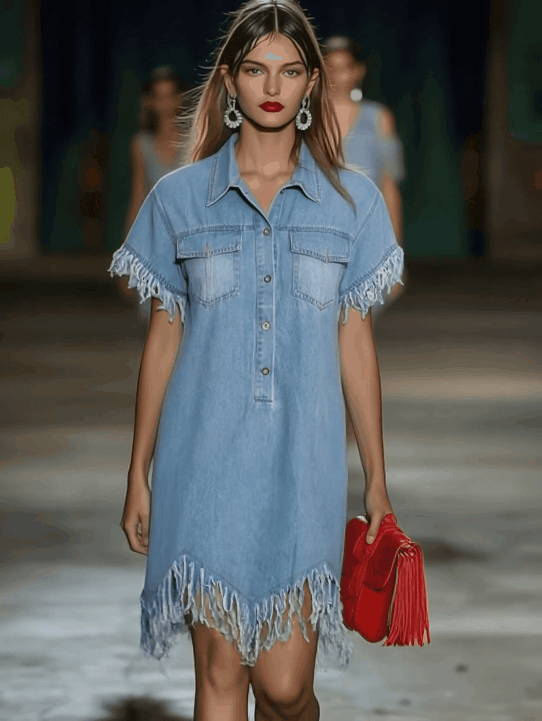 Morgan & Brooke | Denim Tassel Casual Dress