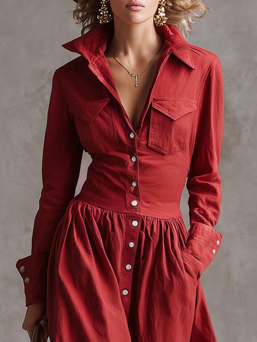 Morgan & Brooke | Red Linen Casual Dress
