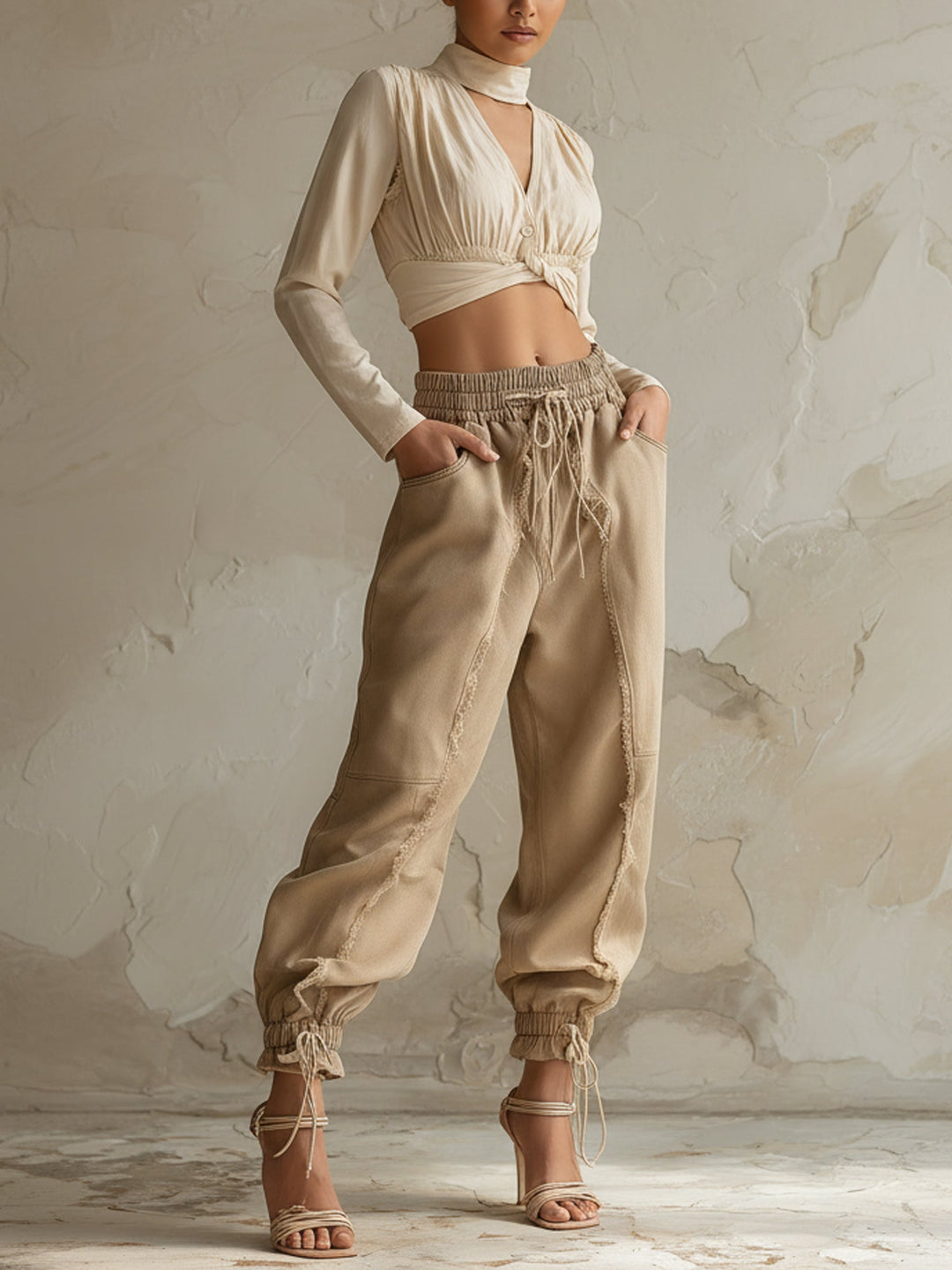 Morgan & Brooke | Light Wash Frayed Hem Denim Jogger Pants