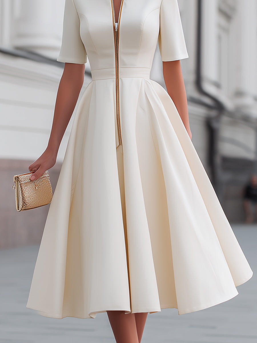Morgan & Brooke | Zip-Front Fit-and-Flare Stretch Jersey Dress