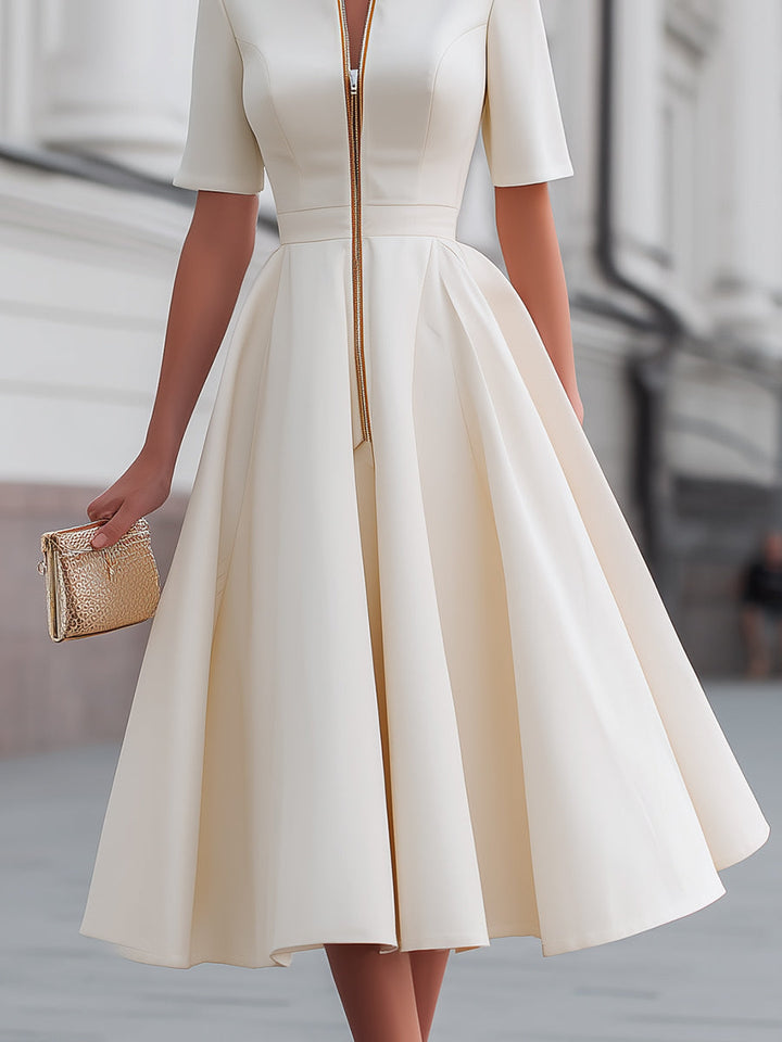 Morgan & Brooke | Zip-Front Fit-and-Flare Stretch Jersey Dress