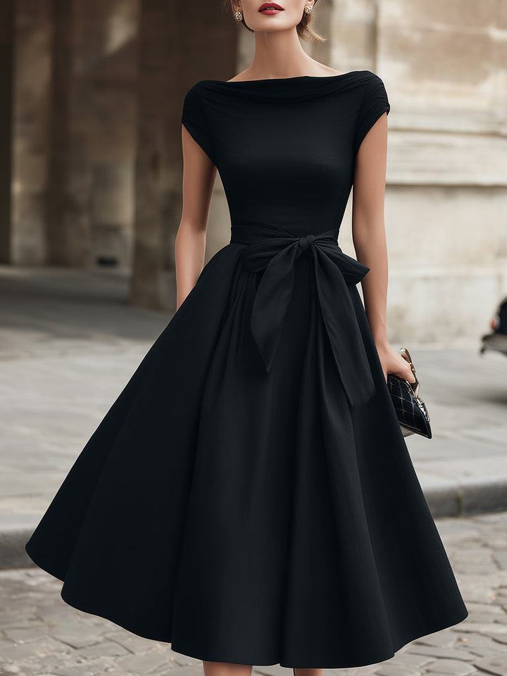 Morgan & Brooke | Cap-Sleeve Bow-Waist Midi Dress