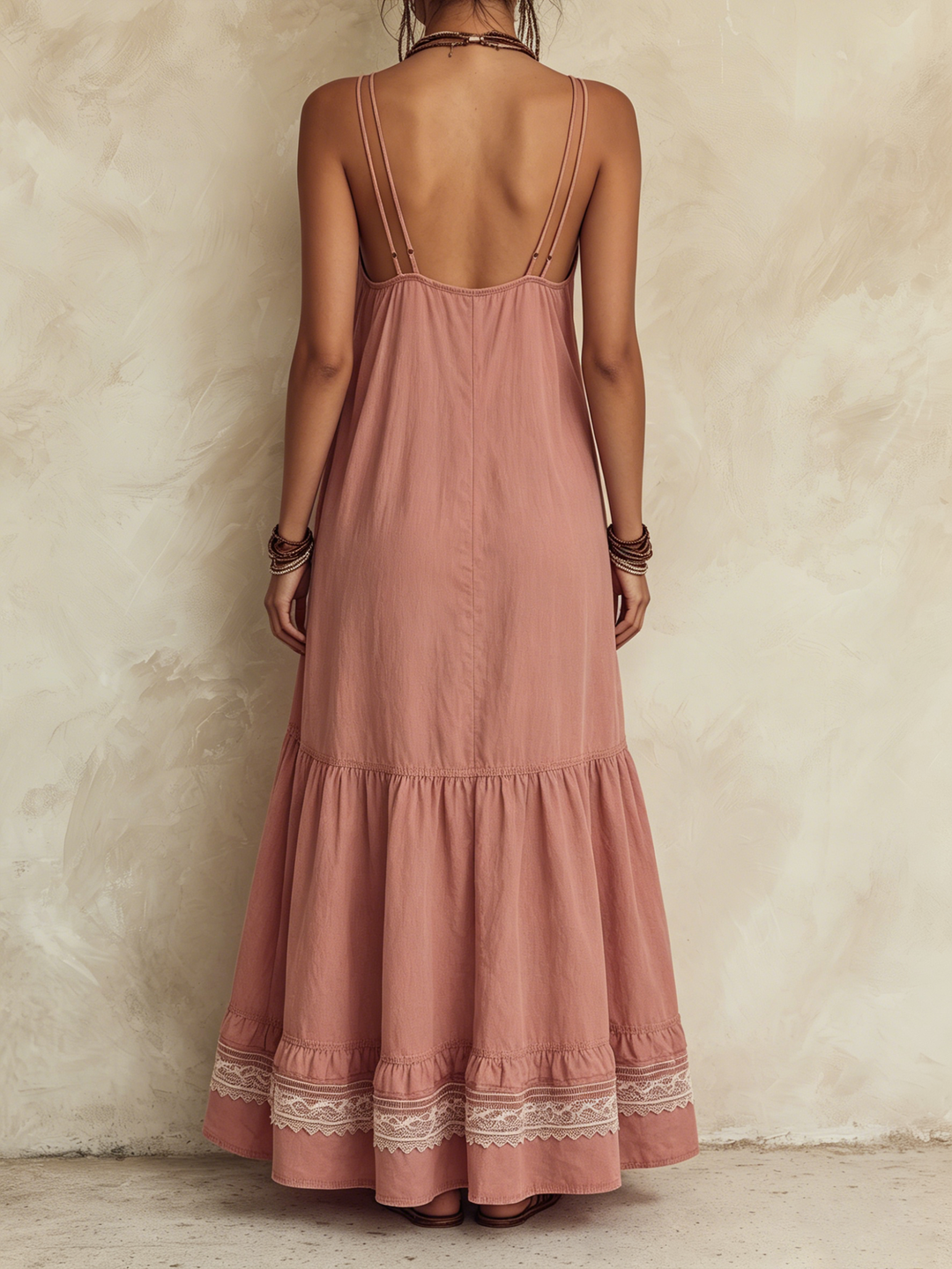 Morgan & Brooke | Lace-Trimmed Adjustable Double-Strap Linen-Blend Maxi Dress