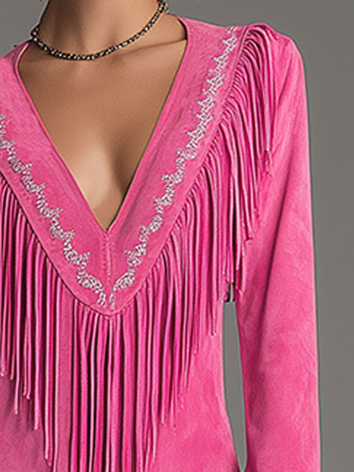 Morgan & Brooke | Red Faux Suede Tassel Western Dress