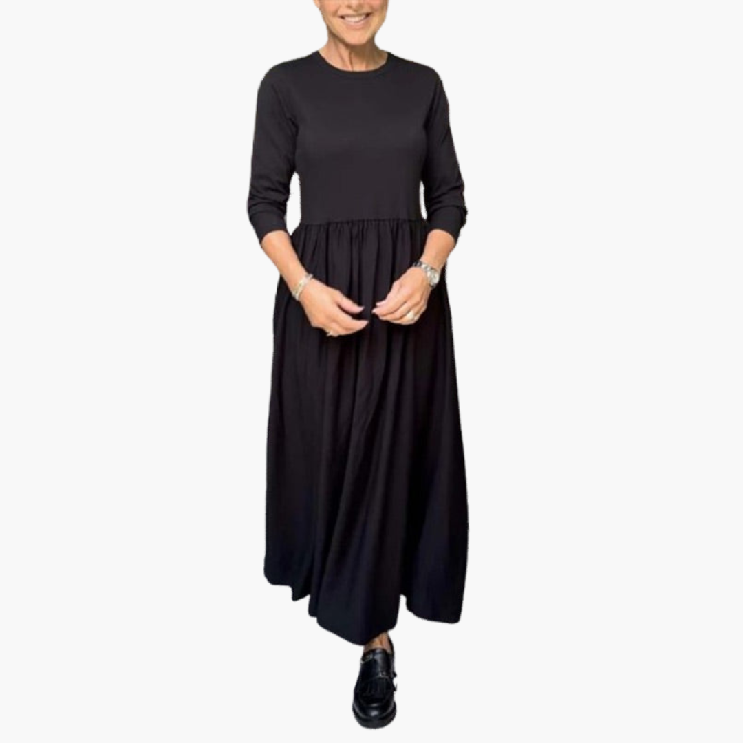 Morgan & Brooke | Neutral Long-Sleeve Midi Knit Dress