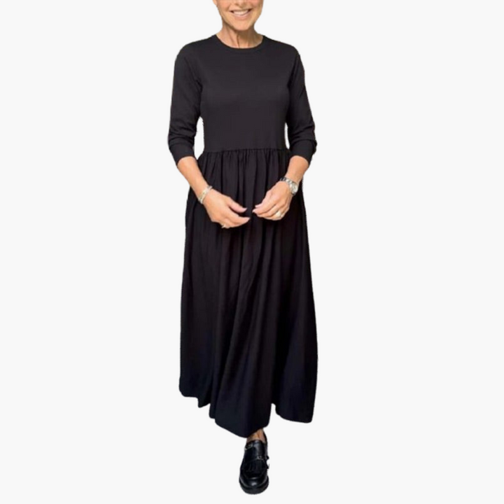 Morgan & Brooke | Neutral Long-Sleeve Midi Knit Dress