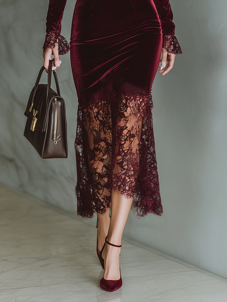 Morgan & Brooke | Burgundy Velvet Evening Dress