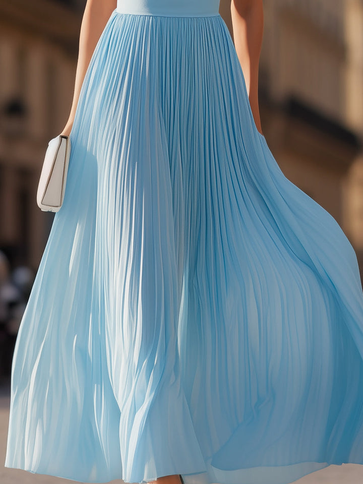 Morgan & Brooke | Sky Blue Halter Pleated Maxi Dress