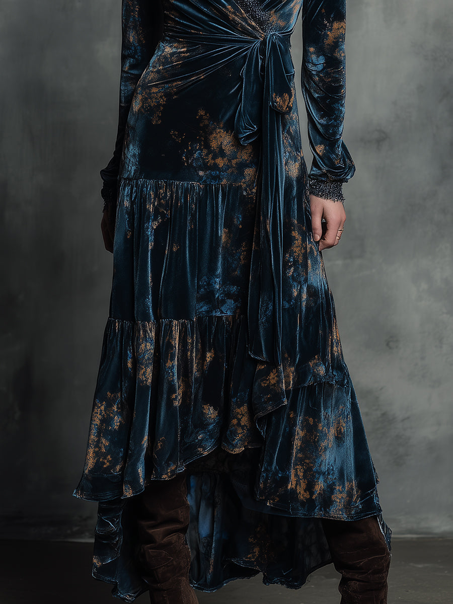 Morgan & Brooke | Azure Wrap Velvet Maxi Dress