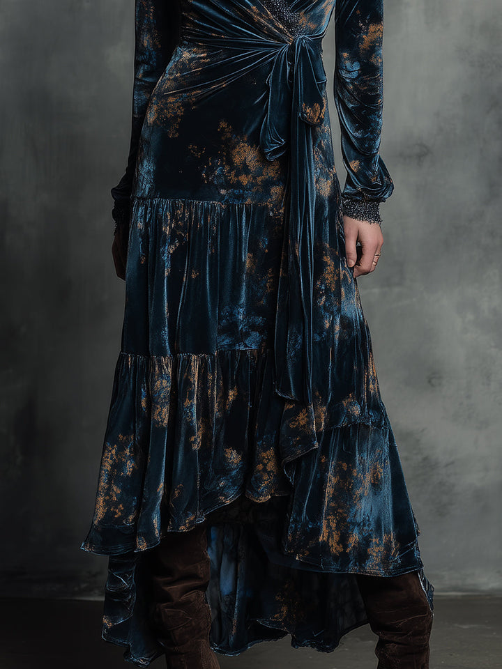 Morgan & Brooke | Azure Wrap Velvet Maxi Dress