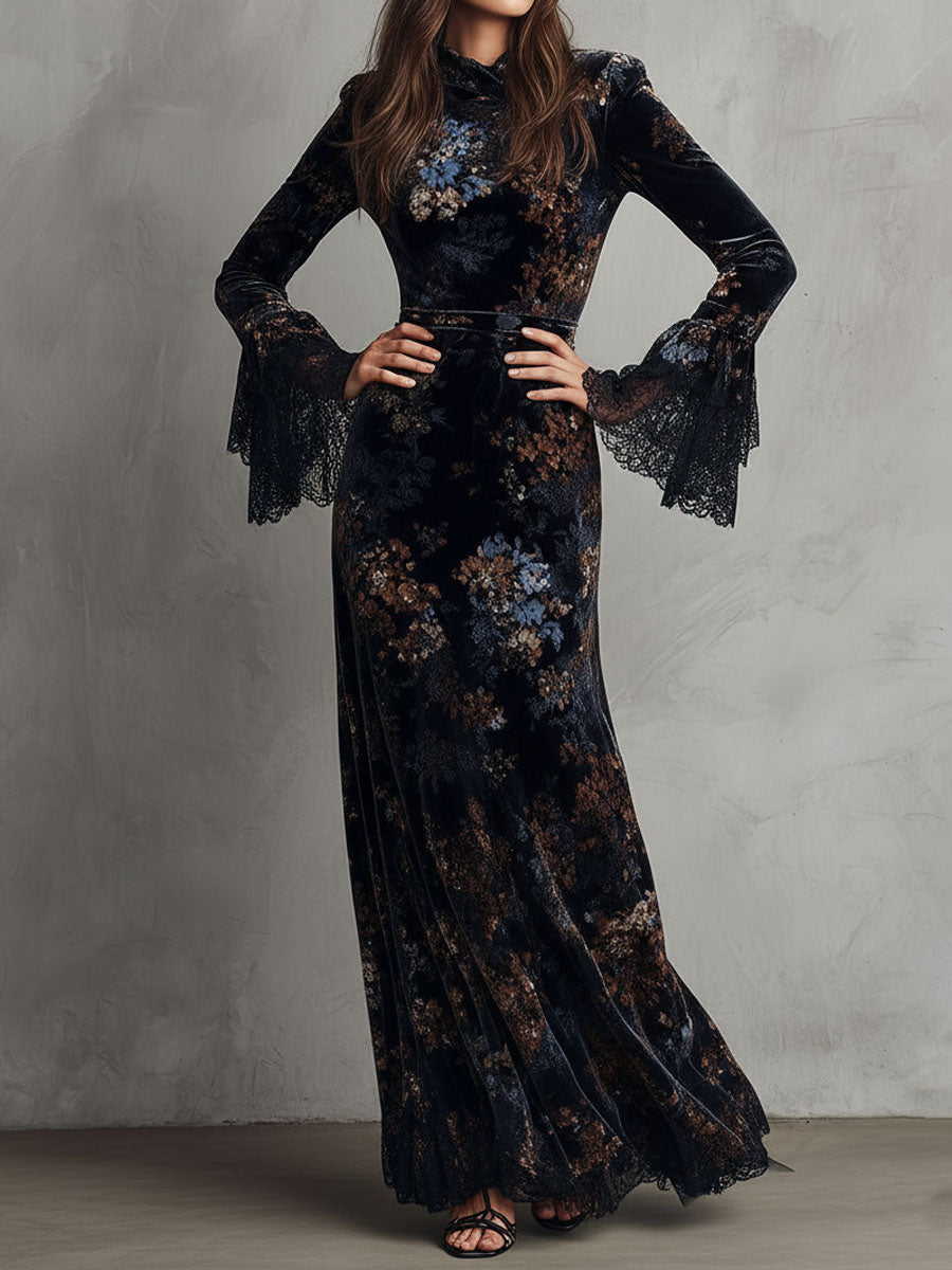 Morgan & Brooke | Velvet Floral Midnight Evening Dress