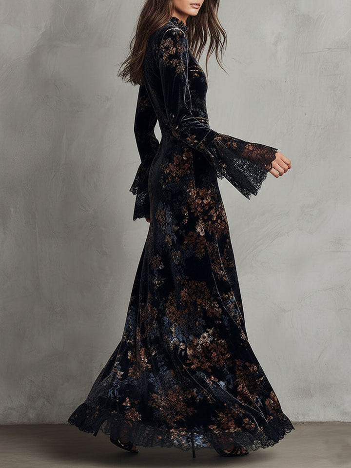 Morgan & Brooke | Velvet Floral Midnight Evening Dress