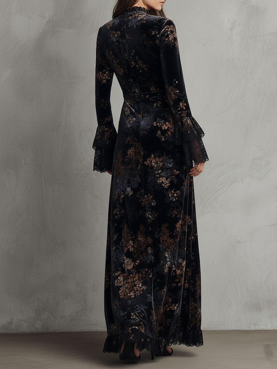 Morgan & Brooke | Velvet Floral Midnight Evening Dress