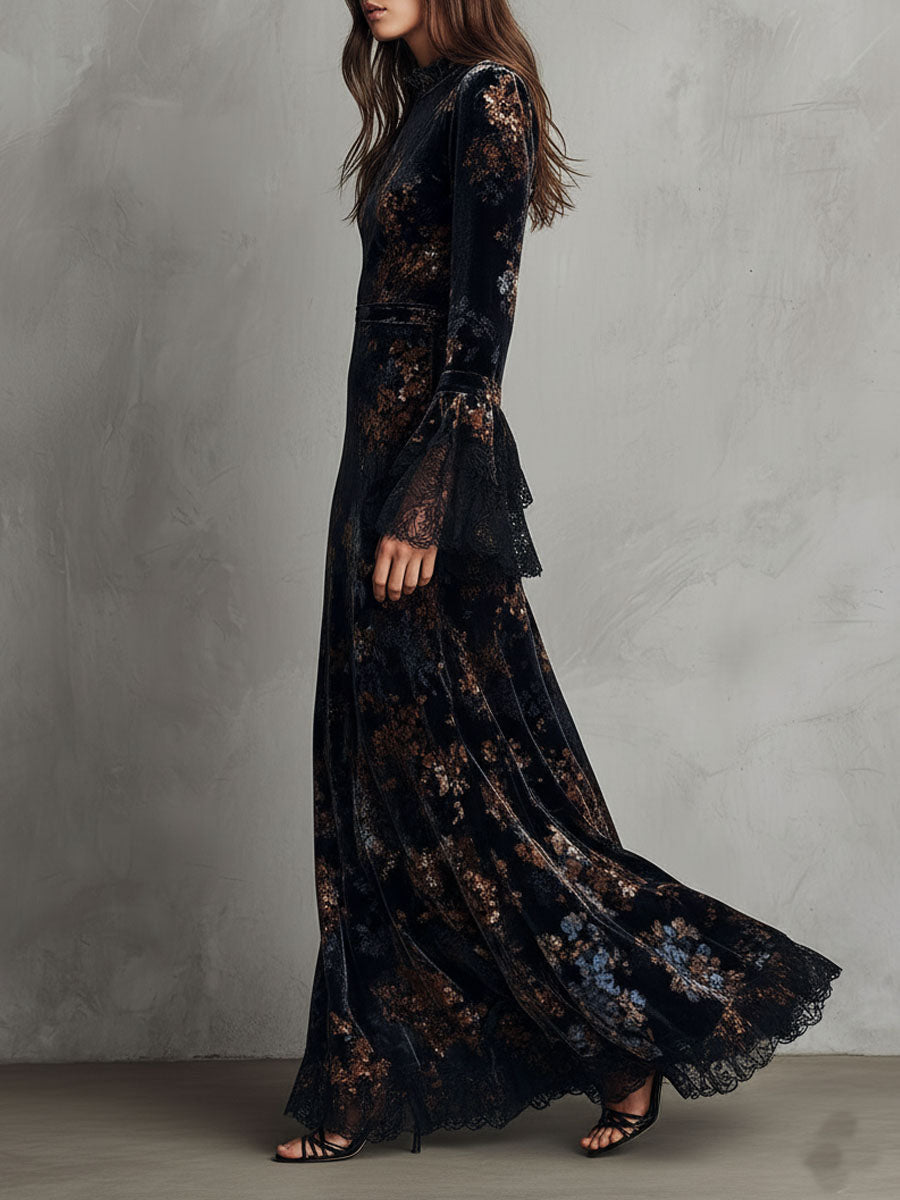 Morgan & Brooke | Velvet Floral Midnight Evening Dress