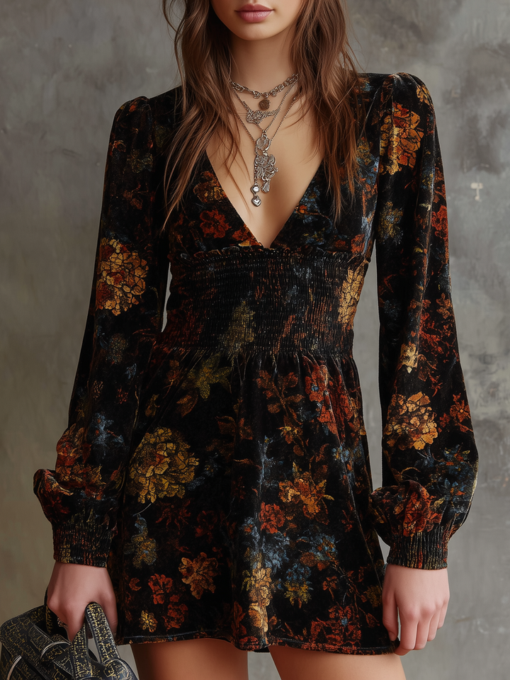 Morgan & Brooke | Retro Floral Print Pleated Waist Dress